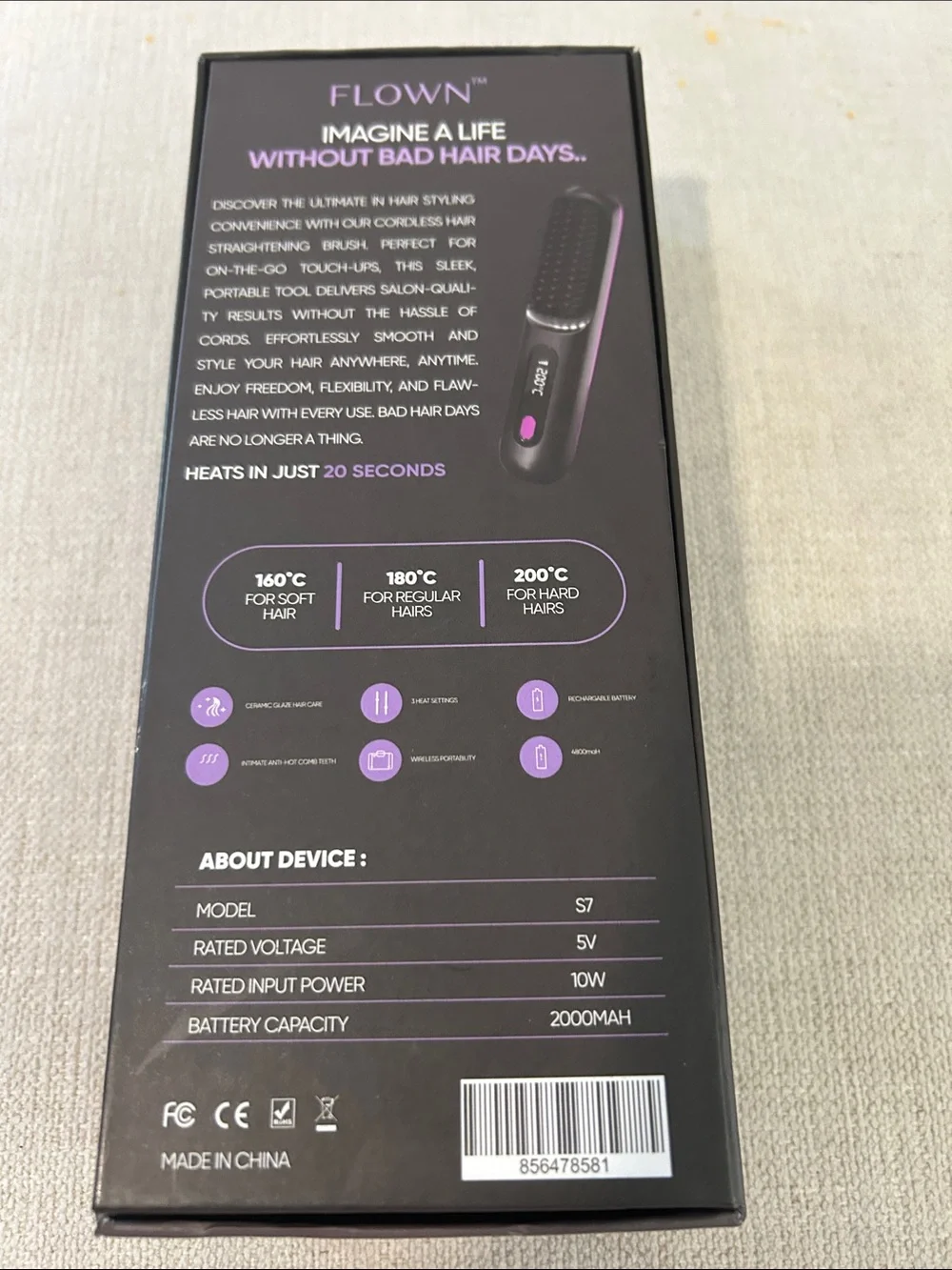 Flown (formerly Numoya) GOBRUSH PRO Smioth styled hair, Black, NWT